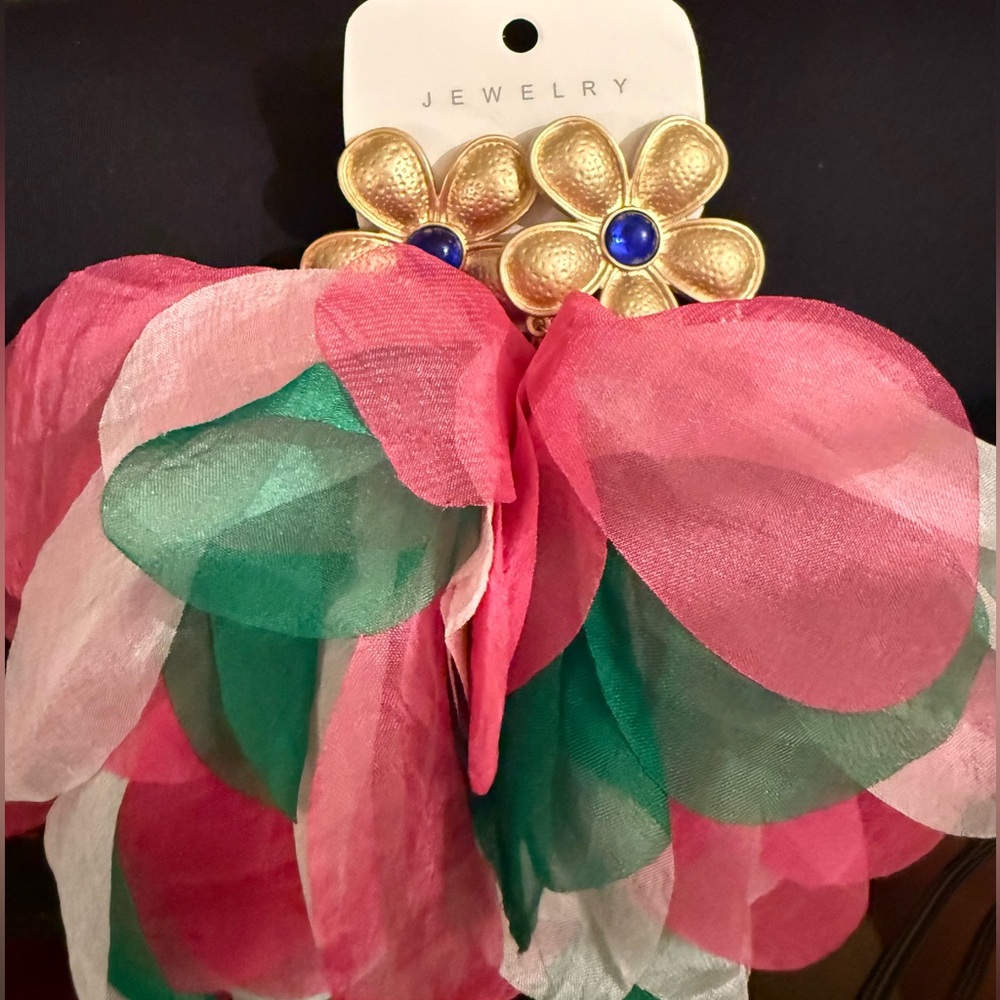 Elegant Gold and Pink Floral Earrings
